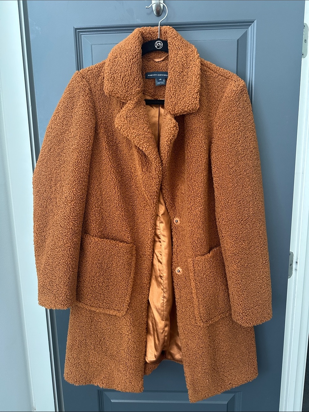French Connection Teddy Coat in Rust Orange